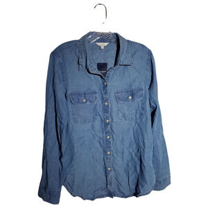 Lucky Brand Blue Button Front Collared Long Sleeve Tencel Top NWT Small
